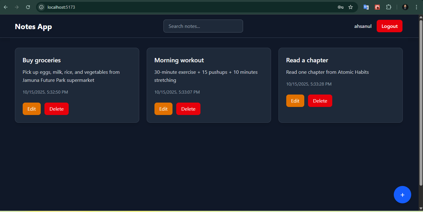 MERN Notes App Screenshot